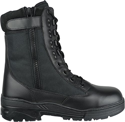 Savage Island Leder Stiefel Kampfstiefel Einsatzstiefel mit Reissverschluss Militär Bundeswehr Wandern Tactical Boot Schwarz, 47 EU