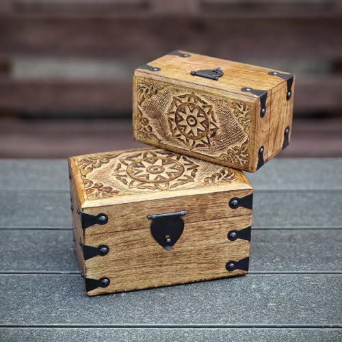Budawi® Holztruhe Holzkiste mit Blumenmotiv Keltische Sonne Box Schmucktruhe groß