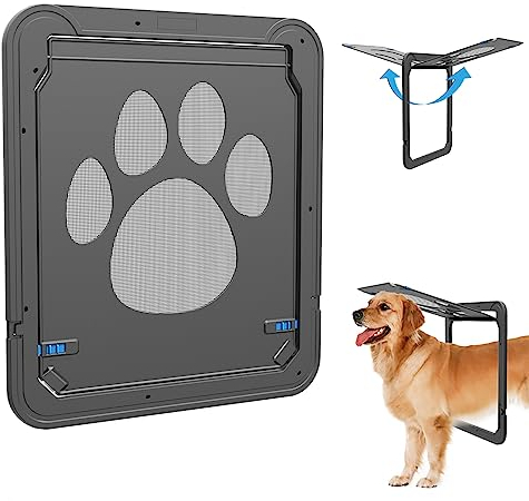 Namsan Haustier-Tür – Schiebetür, Hunde-Tür mit magnetischer Klappe für Außentüren, abschließbare Katzentür. Tür mit integrierter Klappe für Haustiere, Large, schwarz