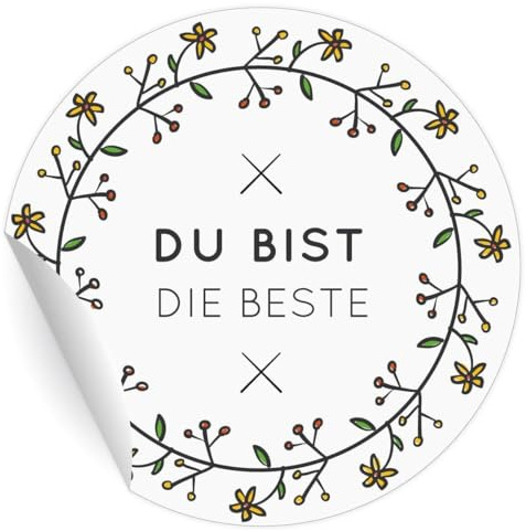 24 nette Aufkleber für die beste Freundin Schwester Mutter mit Blümchen Kranz: Du bist die beste, weiß, MATTE Papieraufkleber runde selbstklebende Sticker für Deko ø 45mm