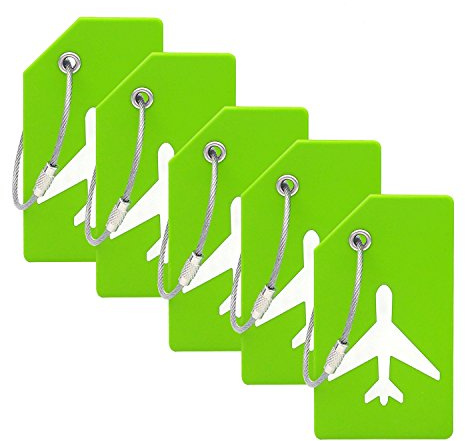 5Pack Silicone Luggage Tag with Name ID Card Perfect to Quickly Spot Luggage Suitcase by Ovener, Green, OneSize