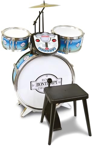 Bontempi 52 5692 – Batterie Metallic 4 Elemente conpartner elektronisch – mit Hocker und Drumsticks