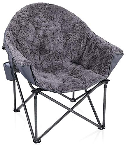 ALPHA CAMP Campingstuhl Klappbar Moonchair XXL bis 150 kg Campingstühle Tragbar Faltsessel Rund Plüsch Campingsessel mit Getränkehalter für Indoor Outdoor Camping und Garten, Grau