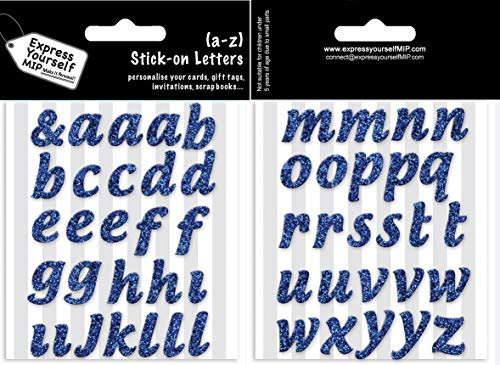 Blue A-Z (Lowercase) Alphabet Stickers - Self Adhesive Greeting Card Craft Embellishment Sticker Set for Card Making, Gift Wrapping, Scrapbooking, Paper Crafts and DIY Projects - Express Yourself MIP