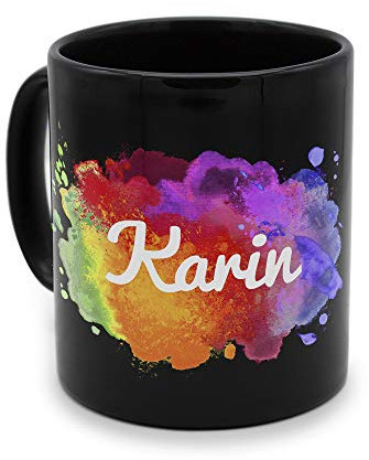 printplanet - Tasse Schwarz mit Namen Karin - Motiv: Color Paint - Namenstasse, Kaffeebecher, Mug, Becher, Kaffeetasse