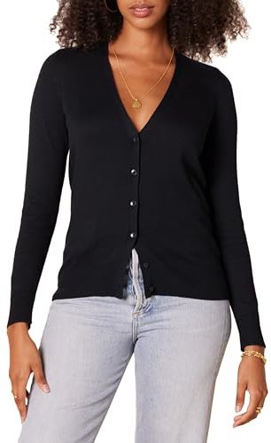 Amazon Essentials Cardigan léger à col en V (grande taille disponible) Femme, Noir, 4XL Grande Taille