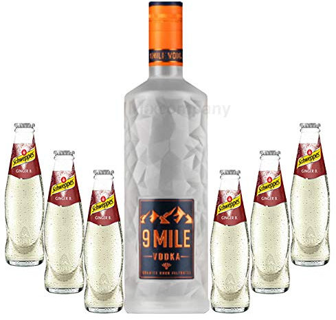 9 Mile Vodka Wodka 0,7l (37,5% Vol) LED beleuchtet + 6x Schweppes Ginger Beer 200ml - Inkl. Pfand MEHRWEG Moscow Mule Set- [Enthält Sulfite]