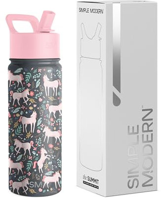 Simple Modern Kids Water Bottle with Straw | Insulated Stainless Steel Reusable Tumbler for School, Girls, Boys | Summit Collection | 530ml | Unicorn Fields