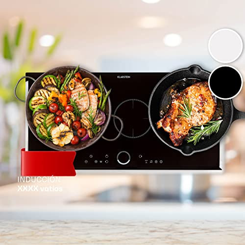 Klarstein Placa Induccion Eléctrica para Cocinar, 5800W, Vitrocerámica de 3 Fuegos, Cocción de Sobremesa, Control Táctil