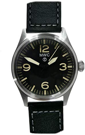 MWC Classic Pilot 40 mm Hybrid Mechanic Quarz Stahl Schwarz Leder Militär Flieger Unisex Armbanduhr
