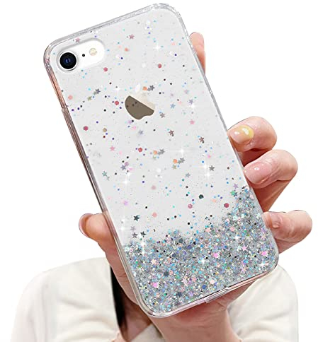 LCHULLE Case for iPhone 7/8/SE 2020 (4.7 inch) Glitter Cover Paillette Case Sparkle Bling Bling Protective Case Clear TPU Bumper Silicone Case Back Cases Cover Transparent