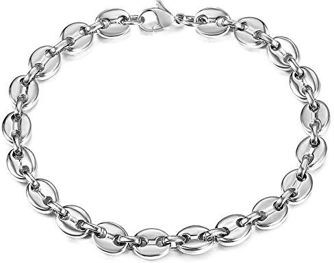 Trendsmax 7mm Coffee Beans Link Chain Bracelet Gold Plated Stainless Steel Twisted Rope Chain Bracelet for Men Women 7-9inch, 7 mm, Metal