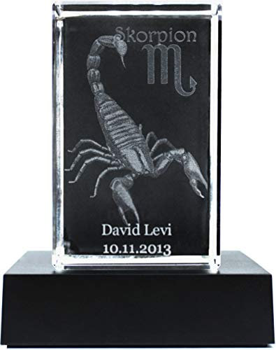 Galerie Kristall 3D-Laser Quader Sternzeichen mit Wunsch-Text (Skorpion)
