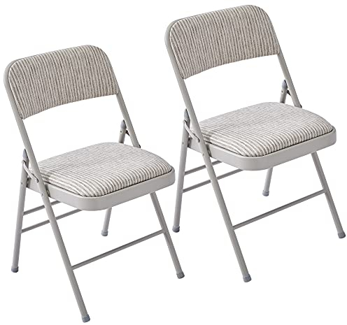 LeChamp Stoffgepolsterte Klappstühle für den Innenbereich, Metall, zusammenklappbar, Bürostuhl, Küchenstuhl, Garten, Industriestühle, Klappstuhl mit Polster, 2er-Set (Beige-A, 2 Stück)