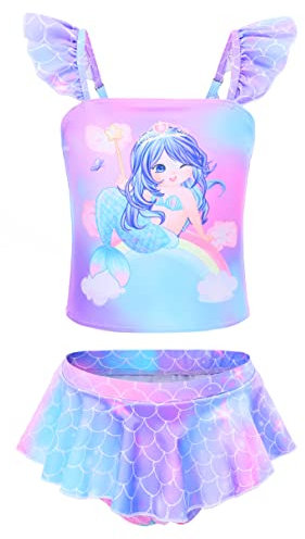 RuuYiicoco Zweiteiliger Bikini für kleine Mädchen, Einhorn-Badeanzug, Meerjungfrauen-Tankini, Badeanzug, Meerjungfrau, 7-8 Jahre