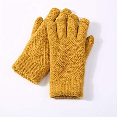 JBIVWW Eindickung Strickhandschuhe Frauen-Herbst-Winter-Warm Touch Screen Handschuh Acryl Außenreithandschuhe Handschuhe Windsicher (Color : Yellow)