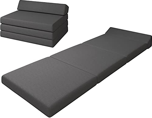 sunnypillow Premium Klappmatratze mit Kopfteil 120 x 220 x 10cm Anthrazit | 4-teilige Faltmatratze mit abnehmbarem Bezug | Schaumstoff extra dick 10cm | Matratze klappbar Gästematratze Reisematratze |