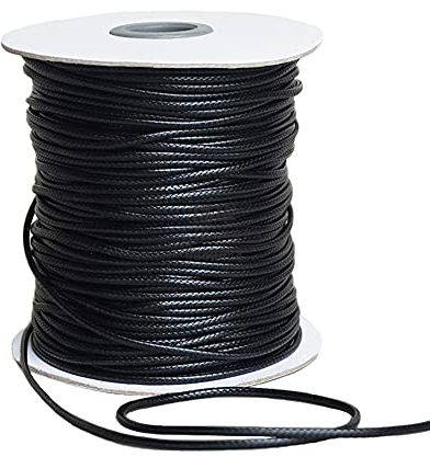 Pamtns Cordon en Coton Ciré 2mm 80m/Rouleau Noir pour Pendentif, Bracelet et Corde - Fil Ciré
