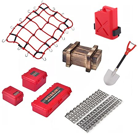 KEEDA RC Car Luggage Net, Shovel, Fuel Tank Decoration Tool Accessories for 1:10 RC Crawler TRX4 Axial Scx10 D90 (Red)