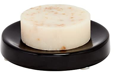 iDesign support savon rond, porte-savon en céramique avec pieds antidérapants, accessoire salle de bain pratique pour évier et lavabo, noir mat
