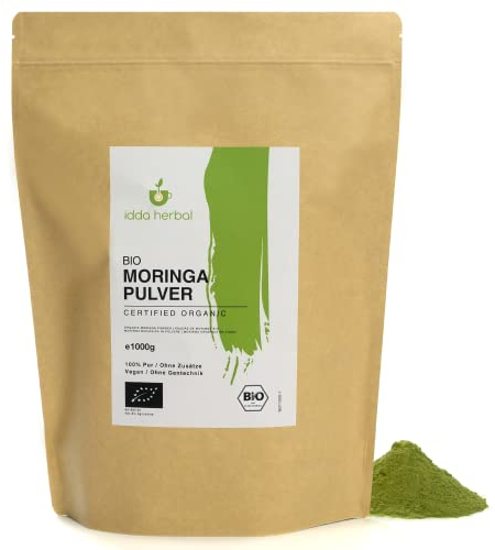BIO Moringa Pulver (1kg), Getrocknete und schonend gemahlene Moringablätter, Moringablattpulver aus biologischem Anbau, 100% Natürlich und rein, Vegan