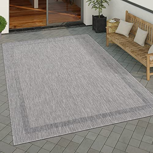 Paco Home Outdoor Teppich Wetterfest Wohnzimmer Balkon Küchenteppich Schlafzimmer Moderne Geometrische Muster, Grösse:60x100 cm, Farbe:Grau 2