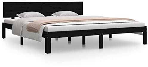 vidaXL Massivholzbett, Bett Holzbett für Schlafzimmer, Bettgestell Bettrahmen mit Kopfteil Lattenrost, Doppelbett Schlafzimmerbett, Schwarz 180x200cm