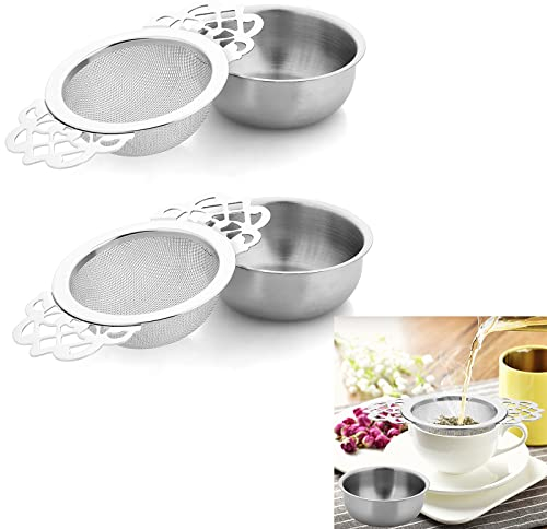 2 Stück Teesieb für Losen Tee, Teefilter aus Edelstahl für Kräuter und Gewürze, Wiederverwendbar Teesieb für Tasse, Fine Mesh Tea Sieb für losen Tee, Saft, Kaffee, Filter