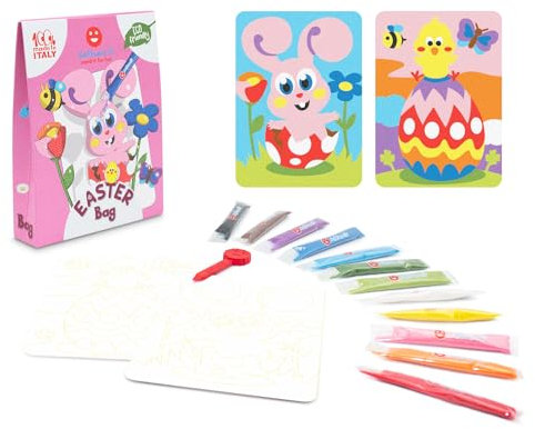 Sabbiarelli Sand-it For Fun - Bag Easter - Mini-Set Kreatives Bastelset: Ostermotive gestalten, 12 Beutel bunter Sand, fröhliche Bastelaktivität, originelle Oster-Geschenk für Kinder ab 5 Jahren