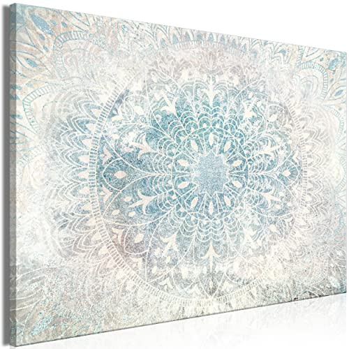 decomonkey Bilder Mandala 90x60 cm 1 Teilig Leinwandbilder Bild auf Leinwand Vlies Wandbild Kunstdruck Wanddeko Wand Wohnzimmer Wanddekoration Deko Abstrakt Orient Muster Beige Blau