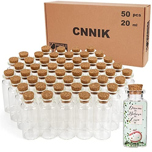 CNNIK 50 Stück Mini Glasflaschen mit Korken 20ml Reagenzglas mit Korken Kleine Glasflaschen für Hochzeit Gefälligkeiten Partei Dekoration Gewürzgläser DIY Kunsthandwerk