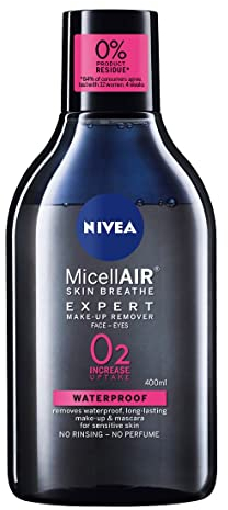 NIVEA Micellar Water 400 ml Waterproof Nivea MicellAIR 3-in-1 Formula That Effectively Removes Makeup, Cleanses, and Moisturises Skin Without Rubbing, Using Micelles to Attract Oil, Dirt, and Makeup