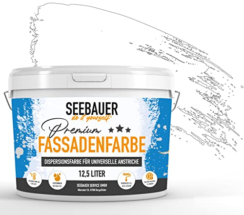 SEEBAUER diy Universal-Fassadenfarbe Weiß 10L für Außen (No. 000 Weiß) Hoch deckende Fassadenfarbe mit Wetterschutz - Geeignet für Putz, Mauerwerk und Beton