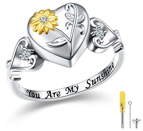 Urnen Ring für Asche 925 Sterling Silber Sonnenblume Herzen Feuerbestattung Ring Memorial Andenken Ring Schmuck für Damen Herren (59 (18.9))
