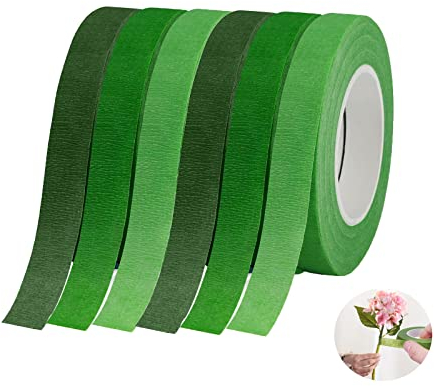 luckaide Floristenband 6 Stück, 162m Kreppband Grün, 12mm Kreppband für Blumen, Flora Kreppband für Blumenarrangements und Blumensträuße - Bastelzubehör (27m/Bände)
