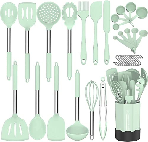 DLD - 33 juegos de utensilios de cocina de silicona, utensilios de cocina de silicona, herramientas de cocina, cucharas antiadherentes,
