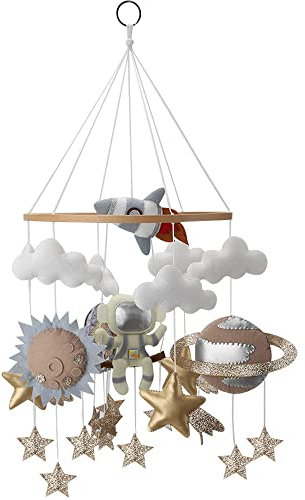 Space Baby móvil hecho a mano fieltro planeta cuna móvil niños ducha regalo artesanía cama cuna colgante astronauta móvil