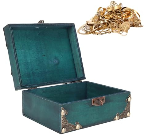 HERCHR Schatztruhe Aufbewahrungsbox, Vintage Holzkisten Mit Schloss Holzaufbewahrung Und Dekorative Kiste Schatz Schmucktruhe Ecken Schmuck Aufbewahrungskoffer