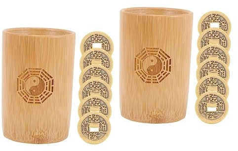 DOITOOL 2 Sätze I Ging Wahrsagerei Bambusrohr Oder Keine Herausforderungsmünze Feng Shui Glücksmünze Antike Münzenverzierungen Wahrsagespiel Für Münzen Wahrsagen China Bambus Weben Kupfer