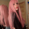 PORSMEER Lange Gerade Glatt Cosplay Perücken Rosa mit Pony für Frauen Natürliche Synthetische Kunsthaar für Karneval/Fasching & Halloween Kostüm Party,70 cm