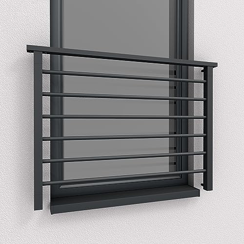 Alu Light Französischer Balkon Aluminium Stabgeländer Balkongitter Fenstergitter Anthrazit RAL 7016 matt (170x100cm)