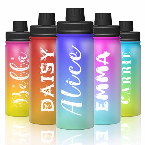 LLLGSH Personalisierte Aluminium Trinkflasche mit Name - Individuelle Sportflasche mit Gravur Namen Muster - Personalisierte Thermosflasche für Männer, Frauen, Mädchen, Jungen, Büro, Schule - 500ml