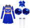 Jowowha Mädchen Cheer Leader Cheerleading Kostüm Langarm Crop Tops mit Rock Pompoms Socken Halloween Kostüm Karneval Fasching Party Blau 146-152