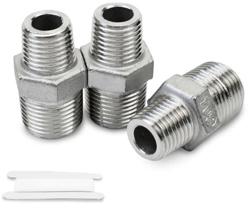 Bwintech 3 Pcs 3/8 Male to 1/2 Male BSP Thread Stainless Steels 304 Hex Nipple Reducing Connector for Pipe Connecting Conversion
