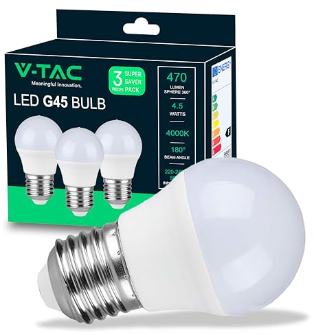 V-TAC 3x LED Glühbirne E27 G45-4,5W (entspricht 40W) - 3er Pack - 470 Lumen - LED Glühlampen - Energiesparlampe - Licht 4000K Neutralweiß