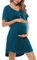 Uniexcosm Chemise de Nuit Femme Été Robe de Nuit Femme Coton Chemise de Nuit Allaitement Maternité Manches Courtes Col en V avec Bouton Devant Ouvert XXL Bleu Cobalt