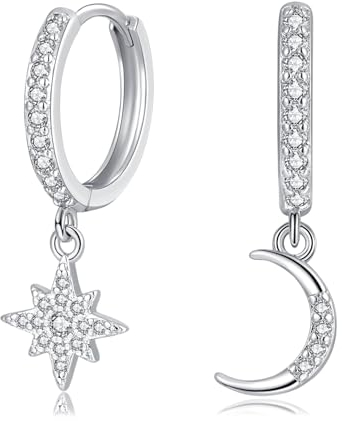 Loutade 925 Sterling Silber Creolen Mit Anhänger - Moon & Stern Hypoallergen Knorpel Schlafen Ohrringe Hängend