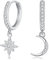 Loutade Sterling Silver Moon Star Dangle Hoop Earrings - Dainty CZ Drop Huggie Cartilage Sleeper Earrings