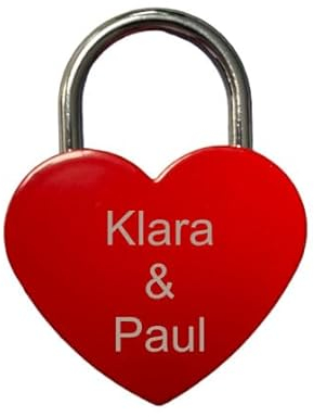 minimutz Cadenas d'amour avec gravure et clé, personnalisé individuellement avec les noms des couples – Cadenas en forme de cœur pour elle et lui – Rouge
