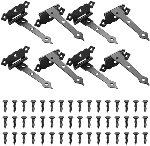 8 Stück Gartentor Scharnier, 118mm Kreuzgehänge Schwarz, T-förmige Türscharniere, Schaniere Klappbar Ladenband Scharnier Band für Schuppentore Scheunentore Aussen Tor Scharniere Torbänder